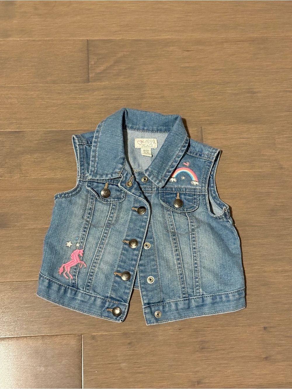The Children's Place Blue Denim Vest with Pink Unicorn & Rainbow Patch